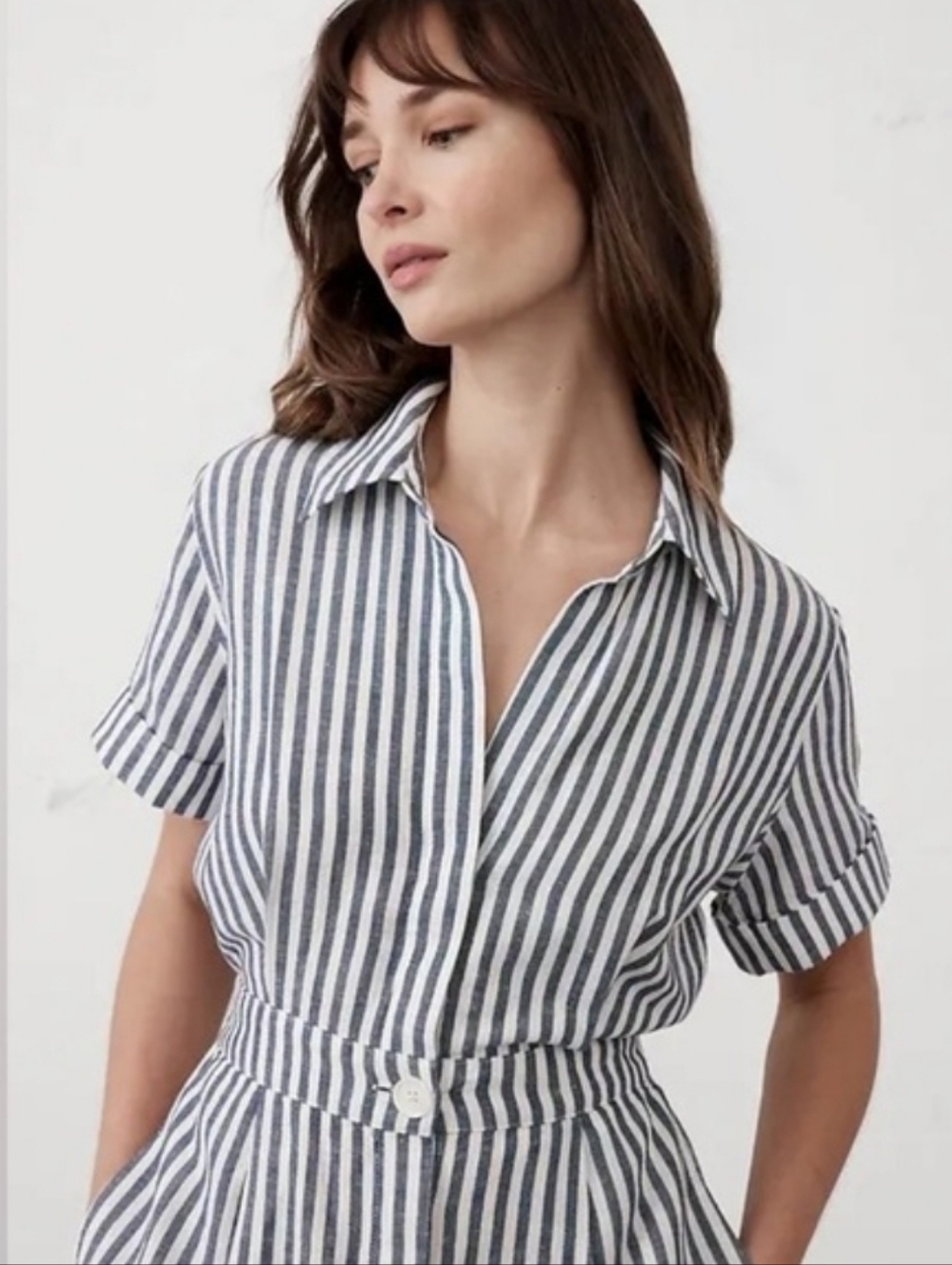 Banana Republic Linen-Blend Midi Shirtdress Black - Picture 3 of 5